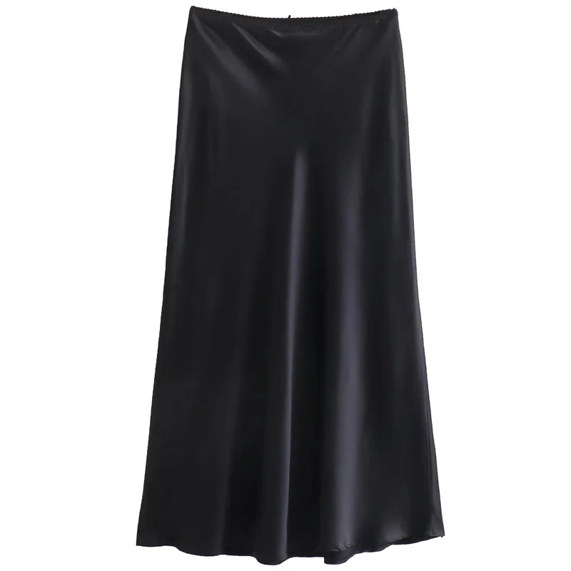 HXAO Damska satynowa spódnica midi Moda Damskie długie spódnice z wysoką talią Lato 2024 Nowość w spódnicy Luksusowa elegancka damska spódnica na wszystkie mecze