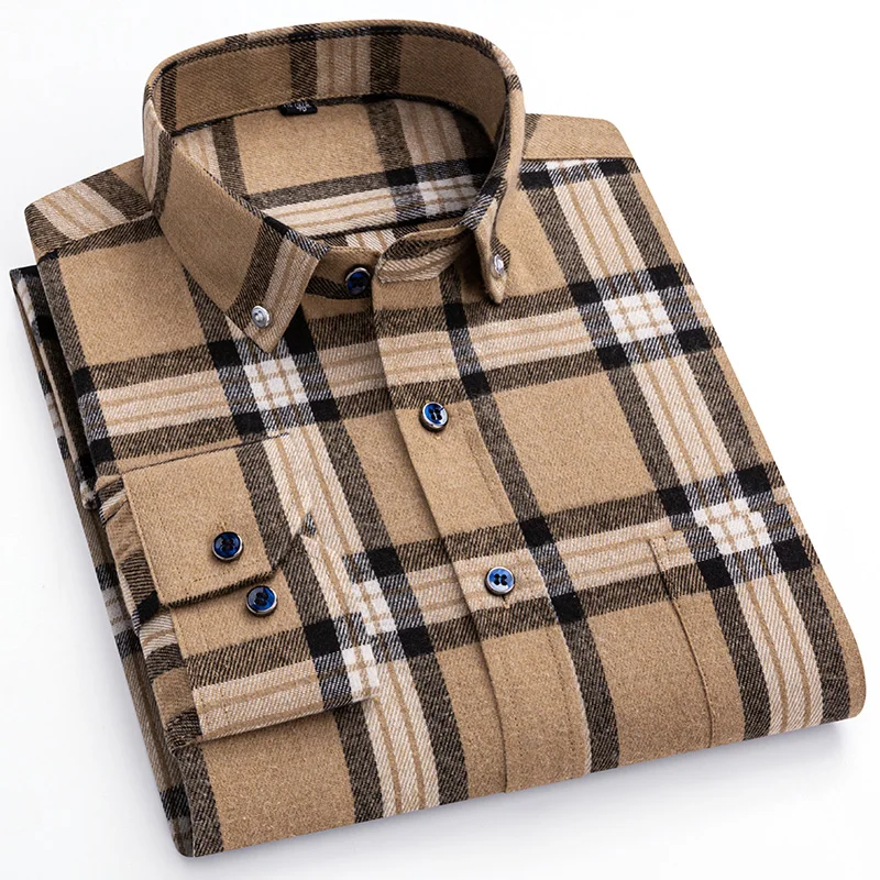 New Plaid Flannel Casual Shirts For Men Autumn Winter Long Sleeve Regular Fit Classic Checked Business Dress Shirt Men\'s Clothes