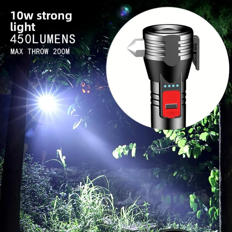 Exploration Multifunctional Vehicle Fire Flashlight COB Work Light Emergency Window Breaking Safety Hammer Portable