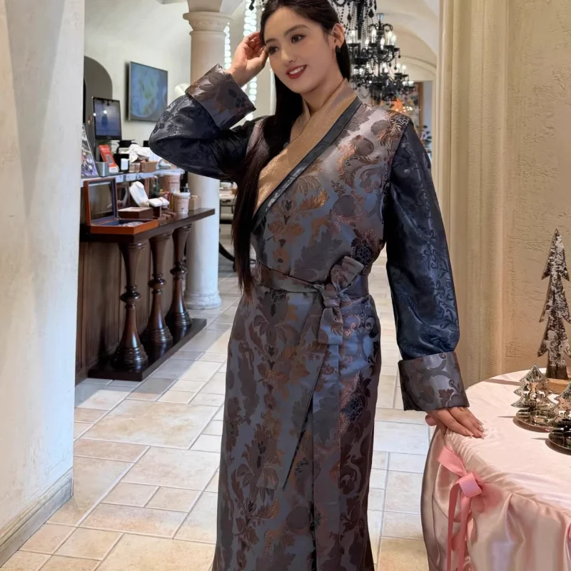 

Chinese Double Collar Bola Dress Women's Classic Xizang Costume National Performance Clothes