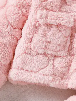 Baby girl casual pink plush long sleeved jacket, 4