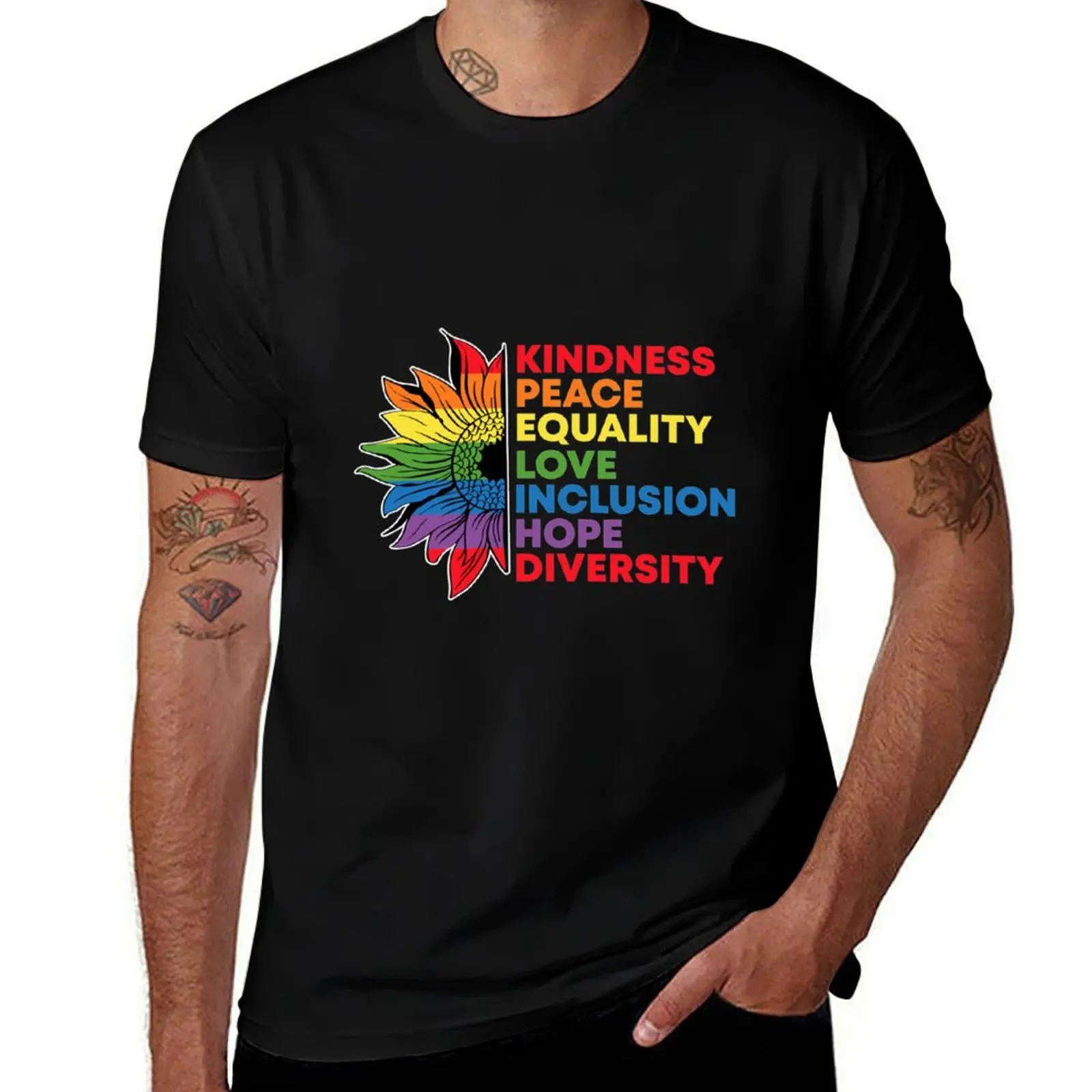 Kindness Peace Equality Love Inclusion Gay Pride Sunflower T-Shirt Urban Style Casual Short Sleeve Top T-Shirt