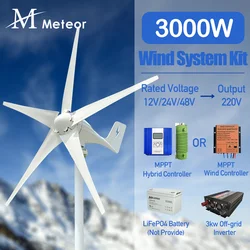 3000W Wind Turbine Power Generator 12V 24V 48V Use for Output 220V 230V 240V System For Home Complete Kit MPPT Charger
