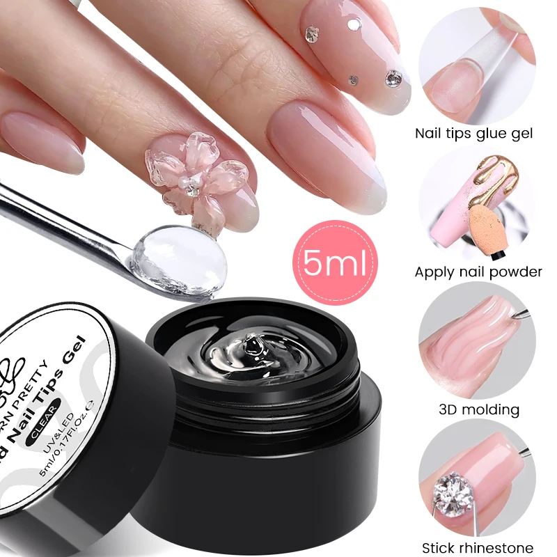 BORN PRETTY Wielofunkcyjny żel do końcówek paznokci - nieprzywierający żel do paznokci do rąk Klej żelowy z kryształkami do manicure DIY w domu