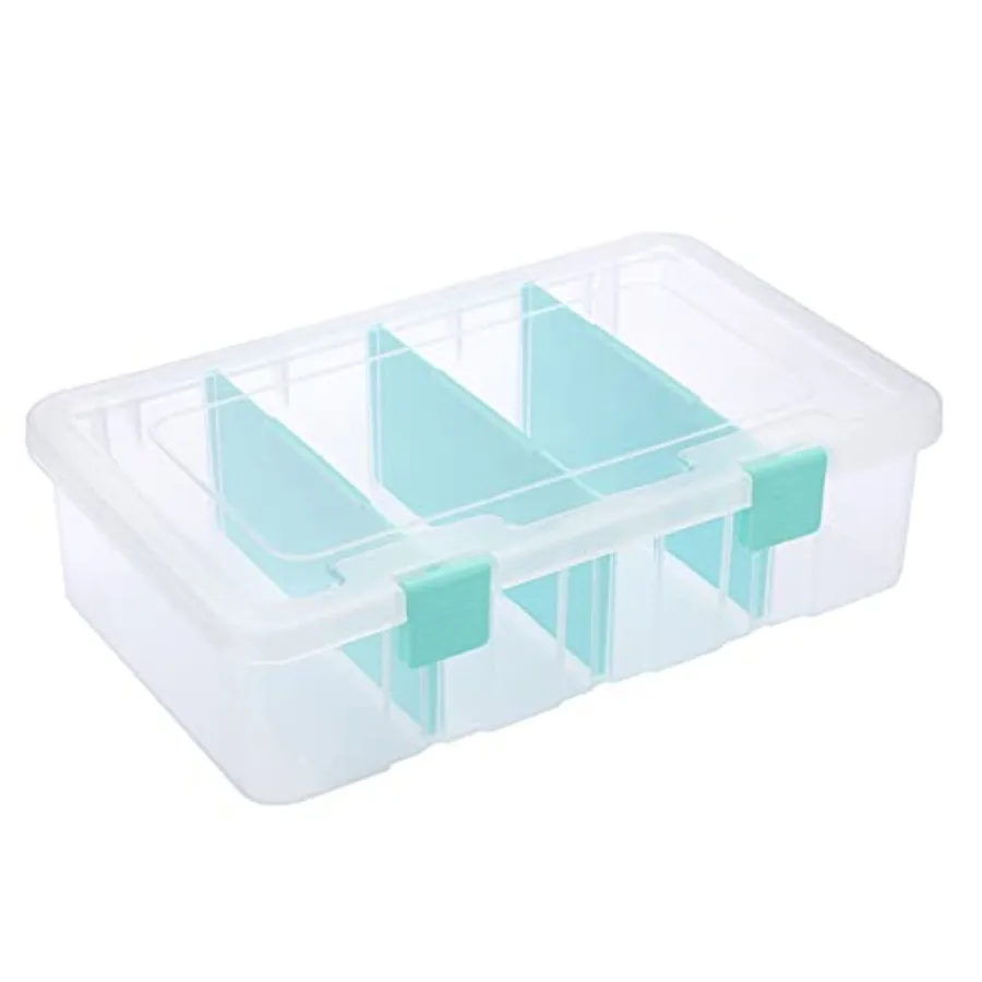 

Clear Plastic Dividing Storage Box with 4 Compartments Adjustable Storage Bin with Lid Plastic Craft Storage Container Multipur