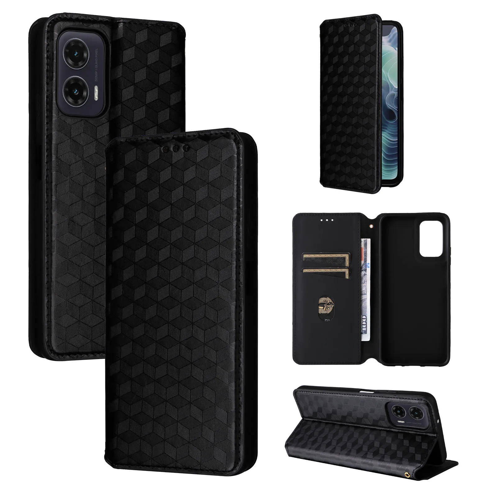 For Moto G35 5G Case Luxury Checkered Pattern Leather Wallet Case for Motorola G35 Card Portable Flip Cover Magnetic Phone Bag