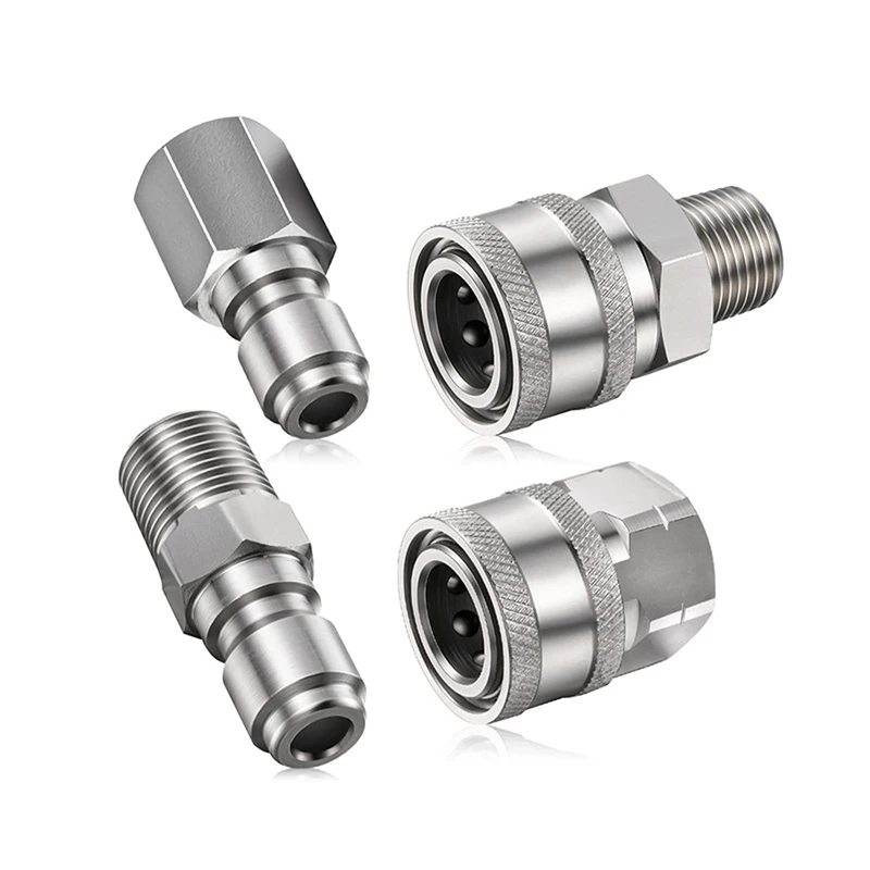 مقرنة غسالة الضغط 1/4 بوصة من الفولاذ المقاوم للصدأ تركيبات توصيل سريعة ملحقات ذكر وأنثى مع خيط خارجي داخلي