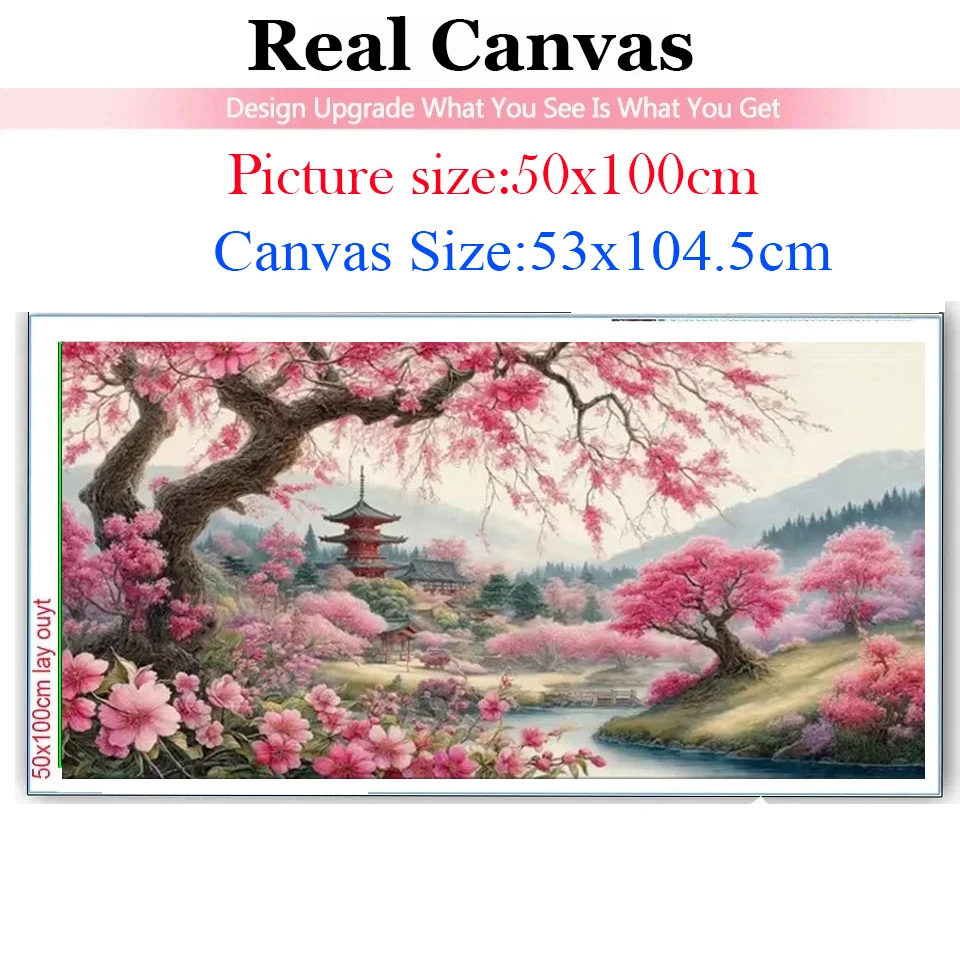 5D Diamond Painting Japanese Sakura Tree Landscape Cherry Blossom Cross Stitch Kits DIY Diamond Mosaic Embroidery Large Size