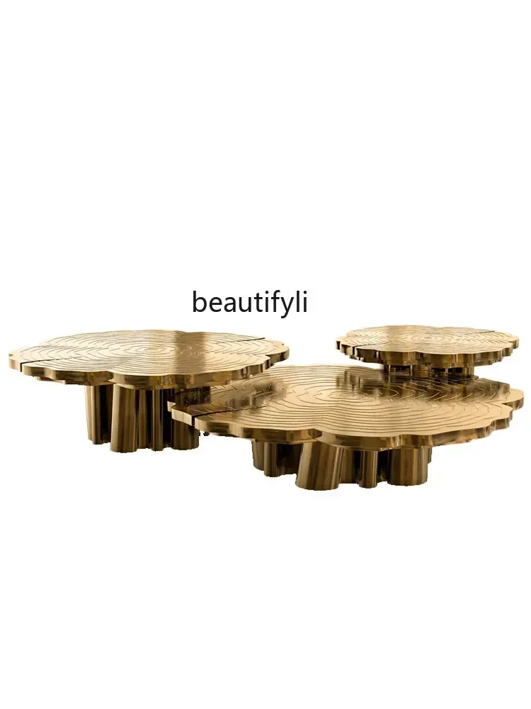 Stainless Steel Irregular High-End Artistic Designer Living Room Root Tea Table Combination