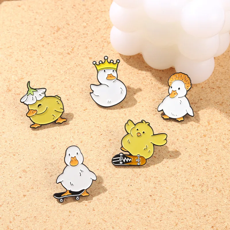 5 Style Duck Enamel Pin Cute Crown Skateboard Animal Brooches Shirt Lapel Bag Badge Cartoon Jewelry Gift for Friends Kids