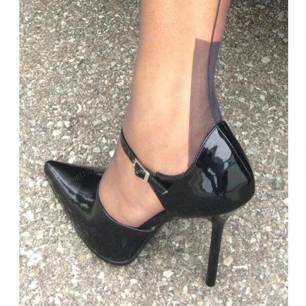 

Black Pointed Toe Buckle Strap Pumps Patent Leather Stiletto High Heel Fashion Sexy Leather Women Shoes 2024 Zapatos Para Mujere