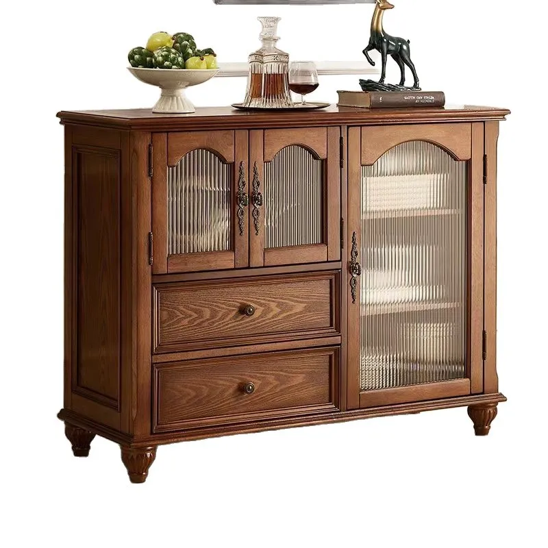Solid wood small size dining side storage tea kitchen cabinet locker integrated wall retro wine cabinet
