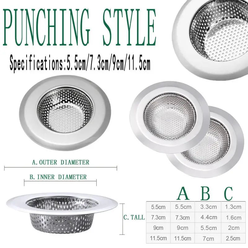 Filtro de pia de cozinha, 5.5/7.3/9/11.5cm, malha de aço inoxidável, filtro de esgoto, dreno de banheiro, armadilhas de filtro