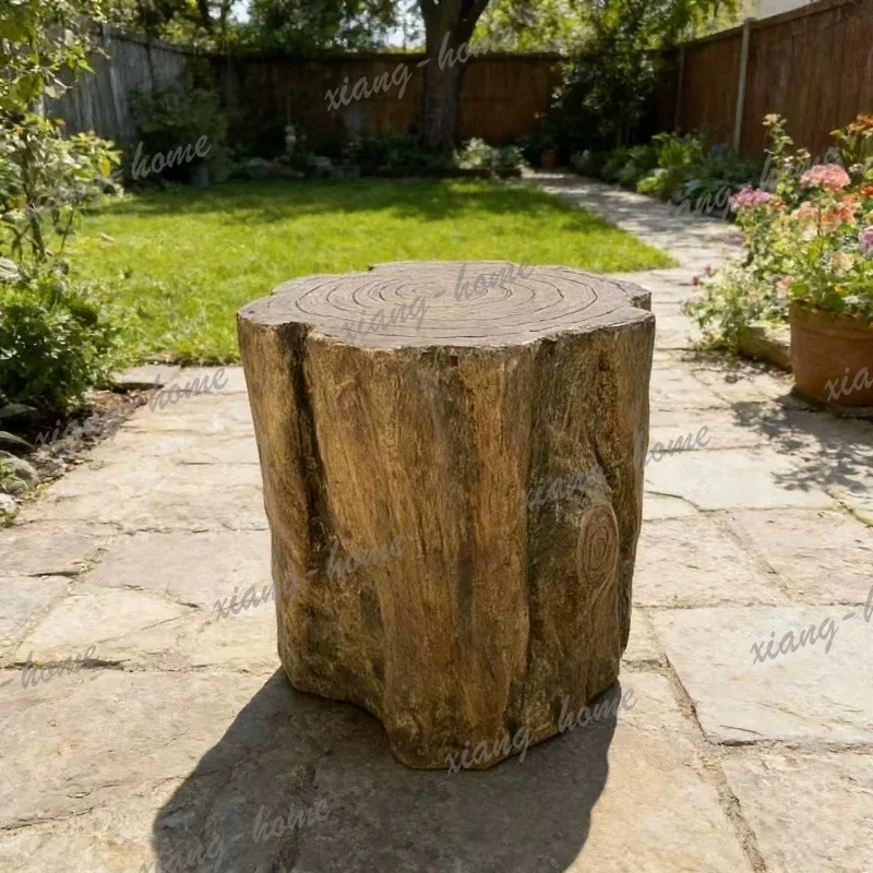 LJY Wabi-Sabi Style Faux Tree Stump Side Table Rustic Resin Stool for Living Room Sofa Corner & Balcony designer furniture