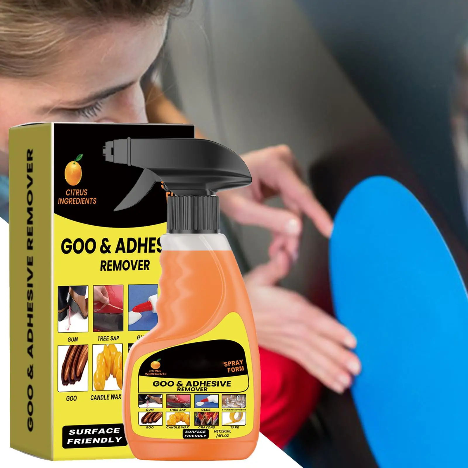 120ml Adhesive Remover Spray Car Adhesive Remover Glue Cleaner Odorless Liquid Decal Cleaning Solution for Wall Workshop Desk