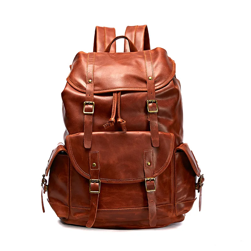 Vintage Top Grain Leather Men's Backpack, Business Travel Laptop Bag for Outdoor Trip