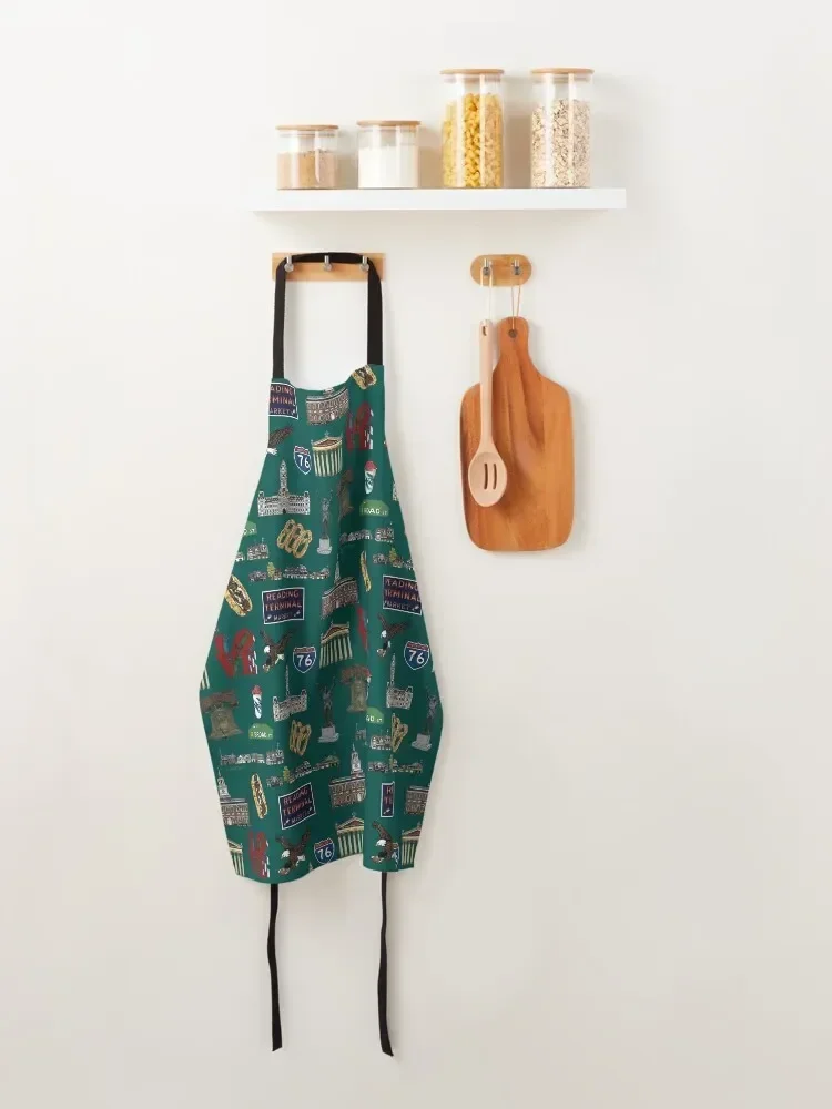 Philly Pattern - Dark Green Apron Cute Kitchen Women Kitchen'S Restaurant Apron