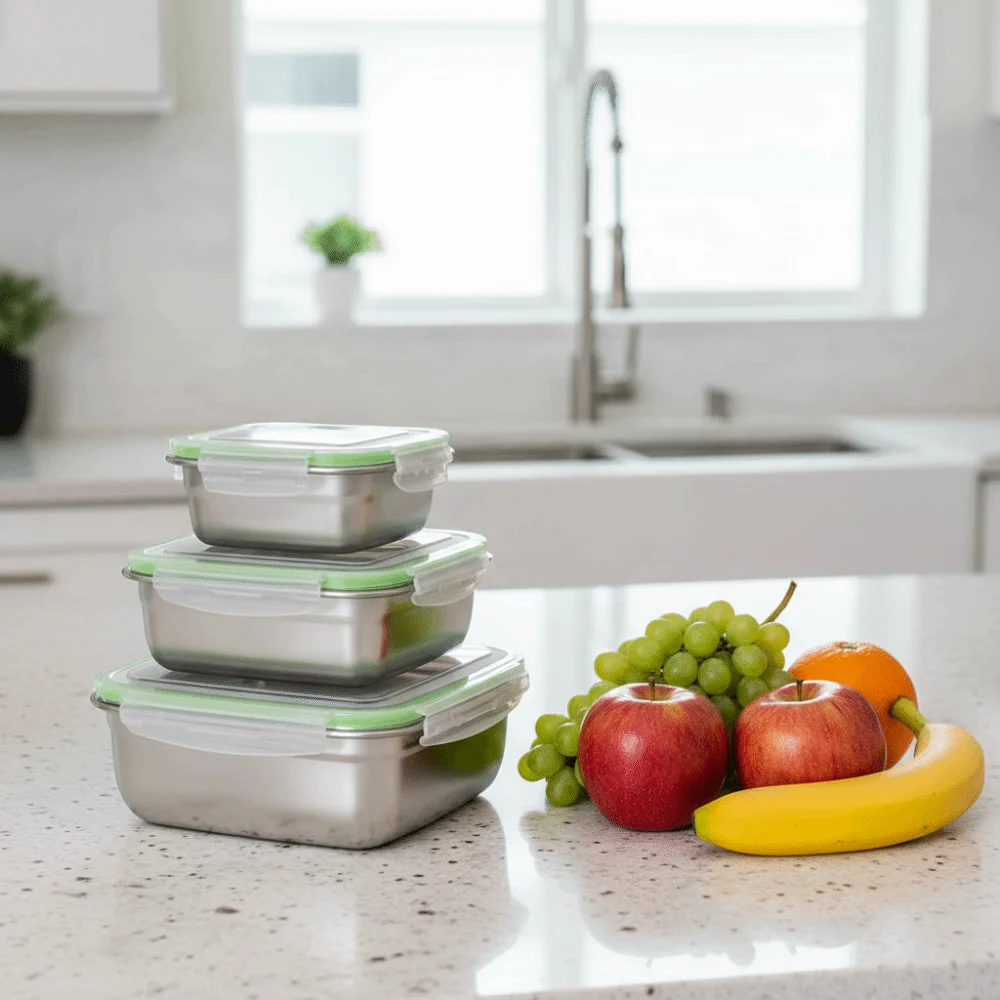 304 Stainless Steel Square Fresh-keeping Box Leak-proof Rust-proof Food Storage Container Sealed Lid Large Capacity