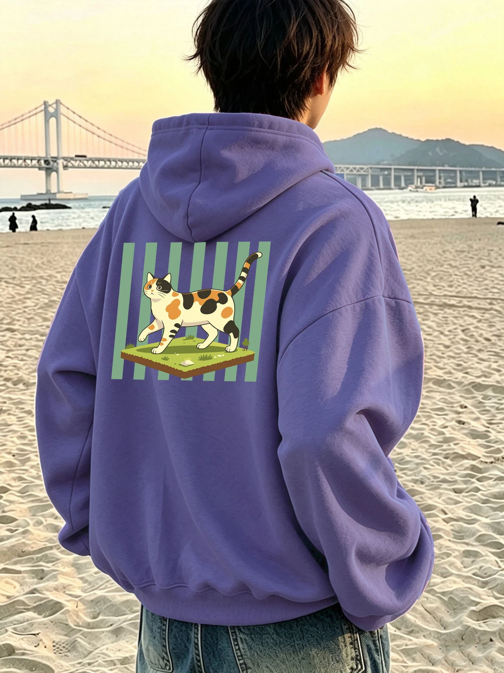 Calico-Katzen-Cartoon-Drucke Herren Koreanische Hoodies All-Match Mode Kapuzenpullover Lässige Lose Hoodies Bequeme Basic-Kleidung – Detail 12