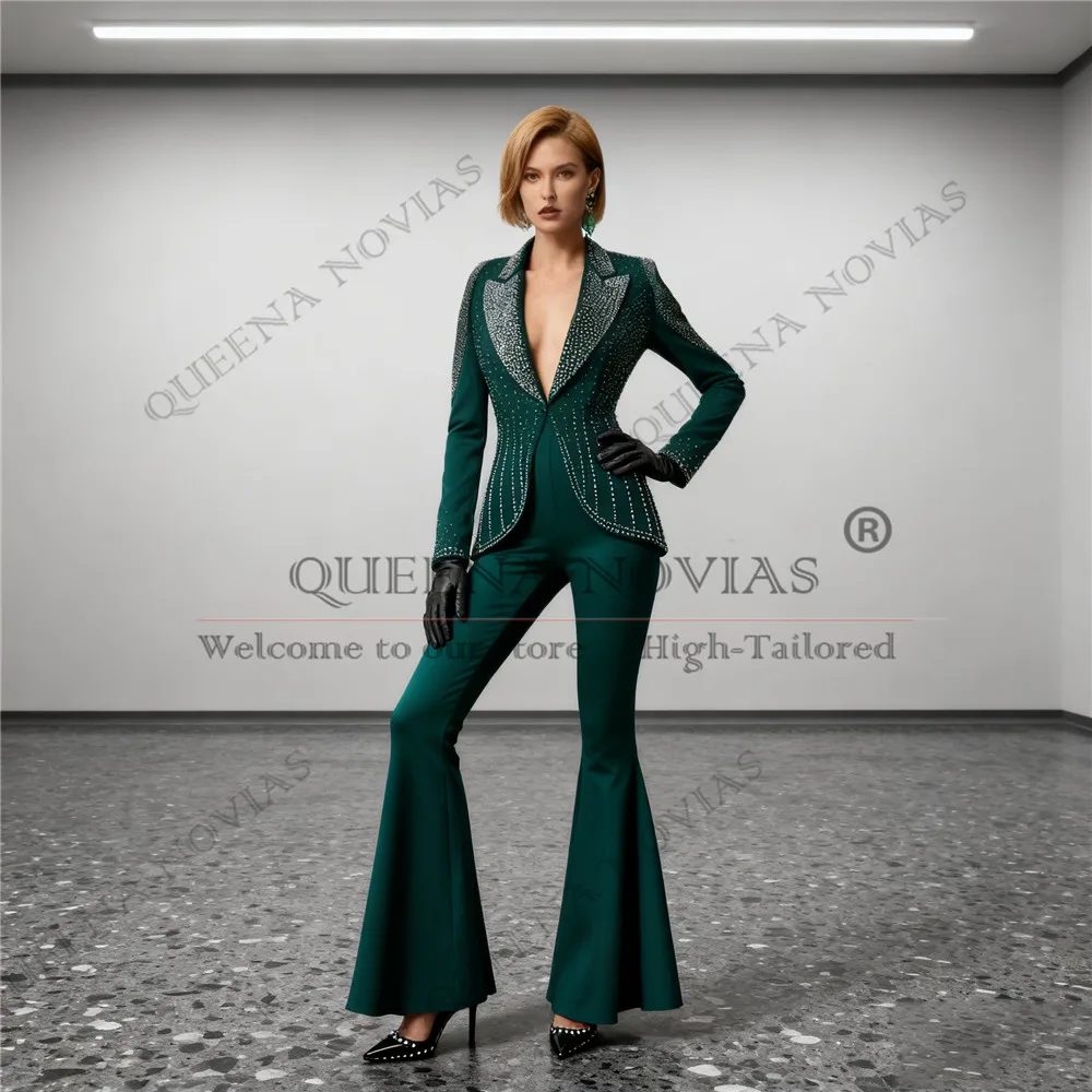 

Exclusive Beaded Stones Suits Women For Wedding Single Breasted Jacket Pants 2 Pieces Lady Business Party Bride's Mother Dresses