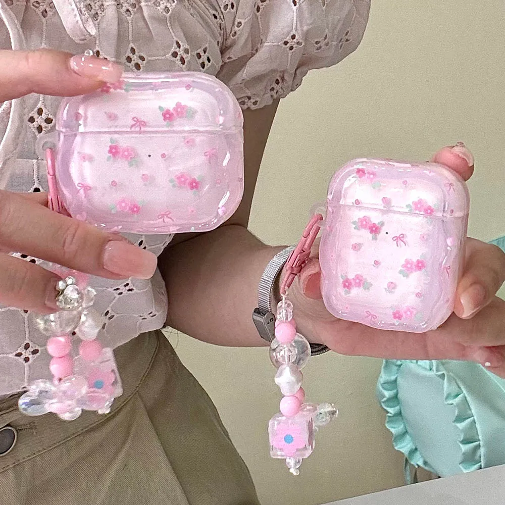 Étui pour écouteurs motif fleur rose mignon pour Airpods Pro, 2e génération, merveilleuse génération, couverture souple pour AirPods 1, 2, 3 avec