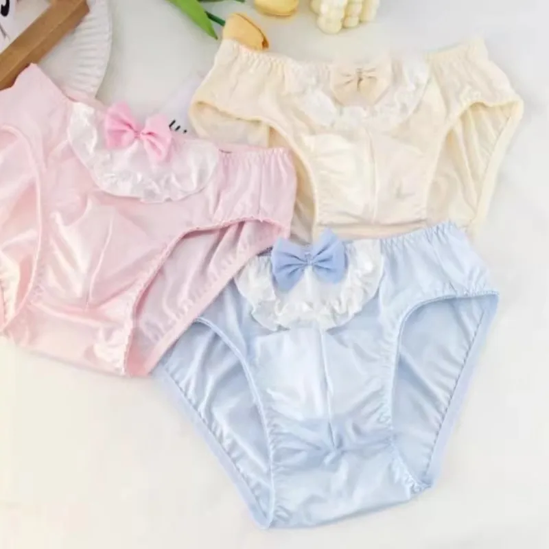 Man's solid color bow Briefs BF Gifts Live Show Dance Costumes Club Bar Harajuku Cute Sweety Princess Style Panties