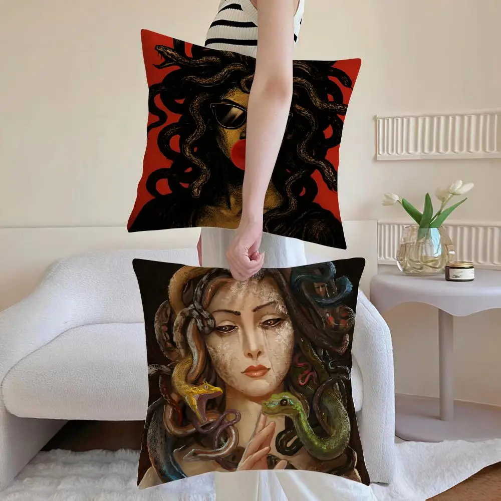 G-Greek Mythology Medusa Cushion Cover Washable Linen Pillowcase Soft  for Daily Sofa Bed Home Room Decor