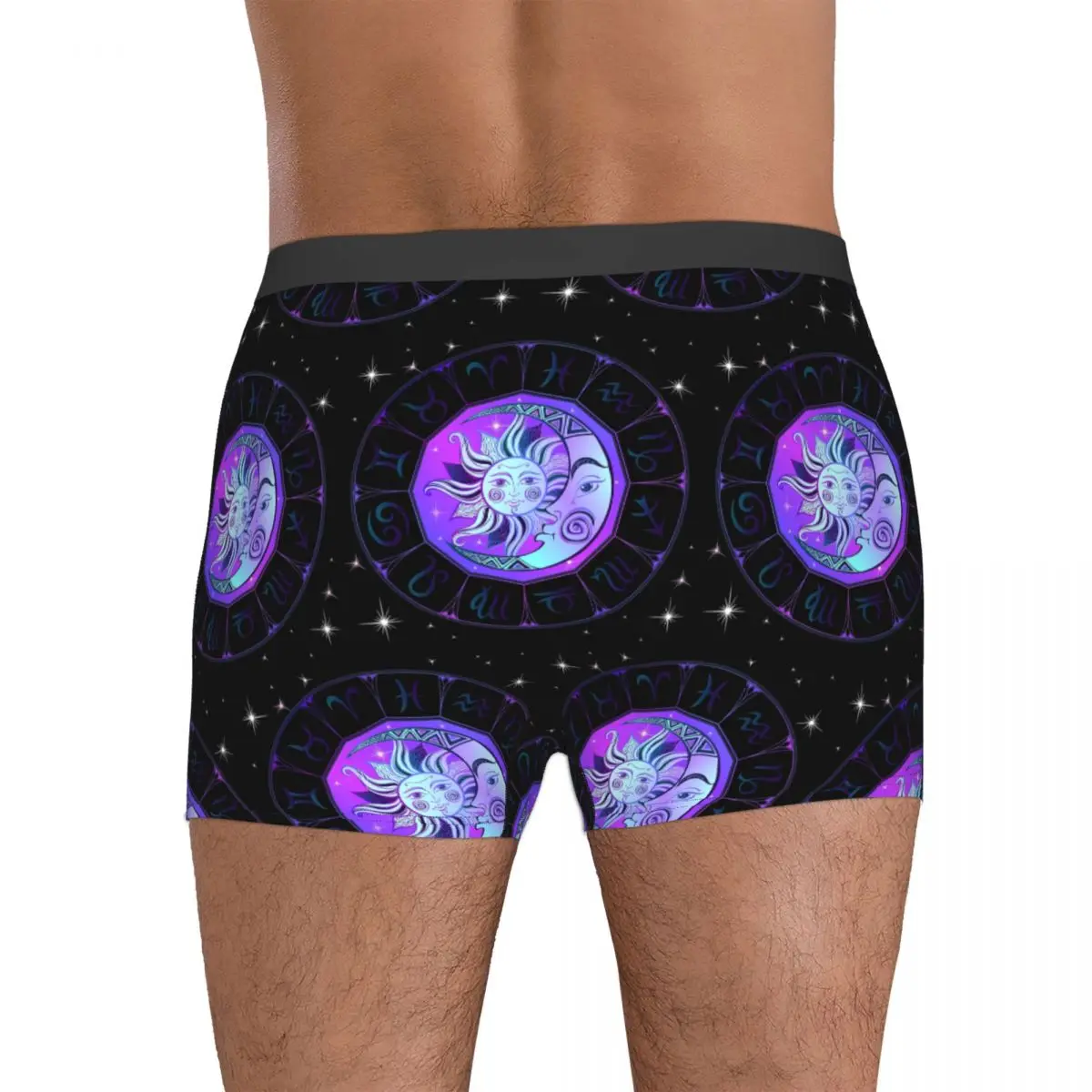 Calzoncillos Boxer, pantalones cortos con rueda del zodiaco, bragas moradas espaciales, ropa interior transpirable para hombre, regalo para novio