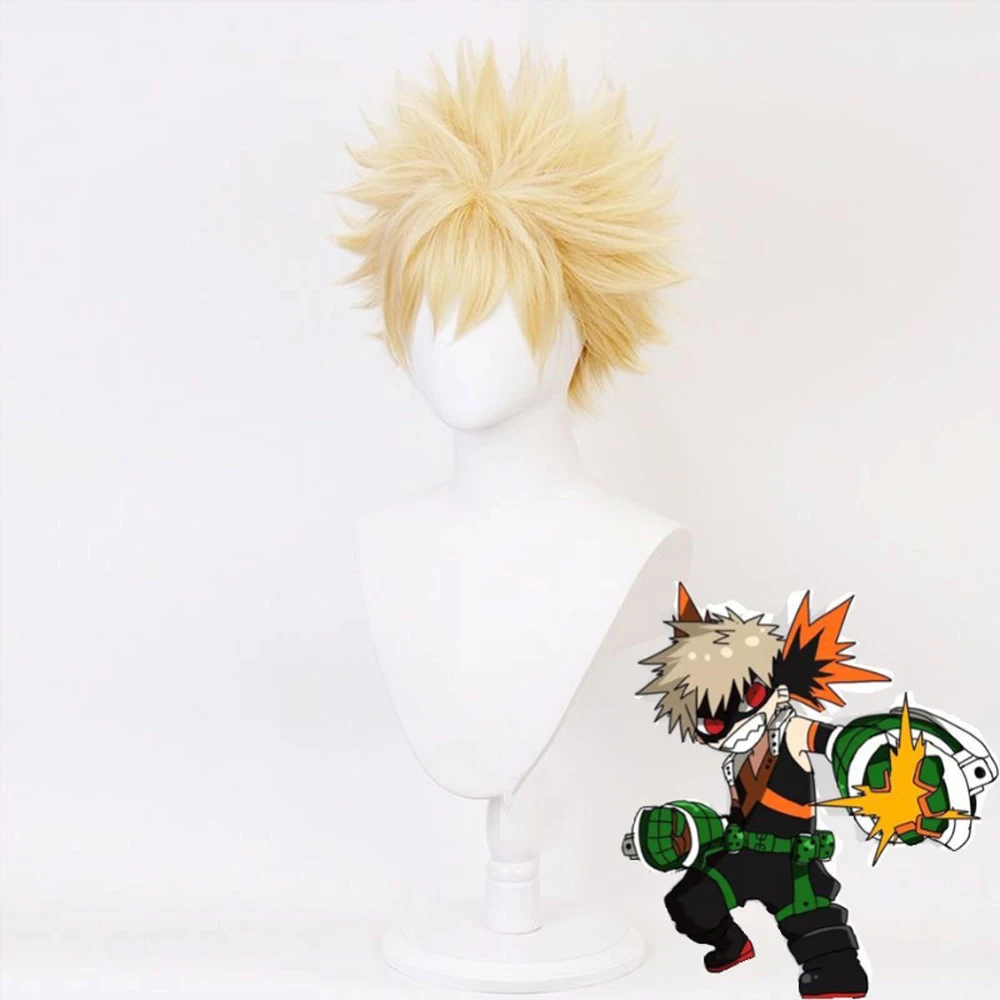 

Anime My Hero Academia Bakugou Katsuki Bakugo Short Linen Blonde Heat Resistant Baku no Hero Cosplay Costume Wigs cosplay
