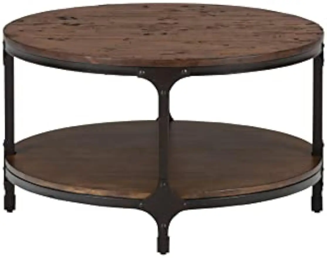 Urban Nature Rustic Pine Solid Wood Round Coffee Table