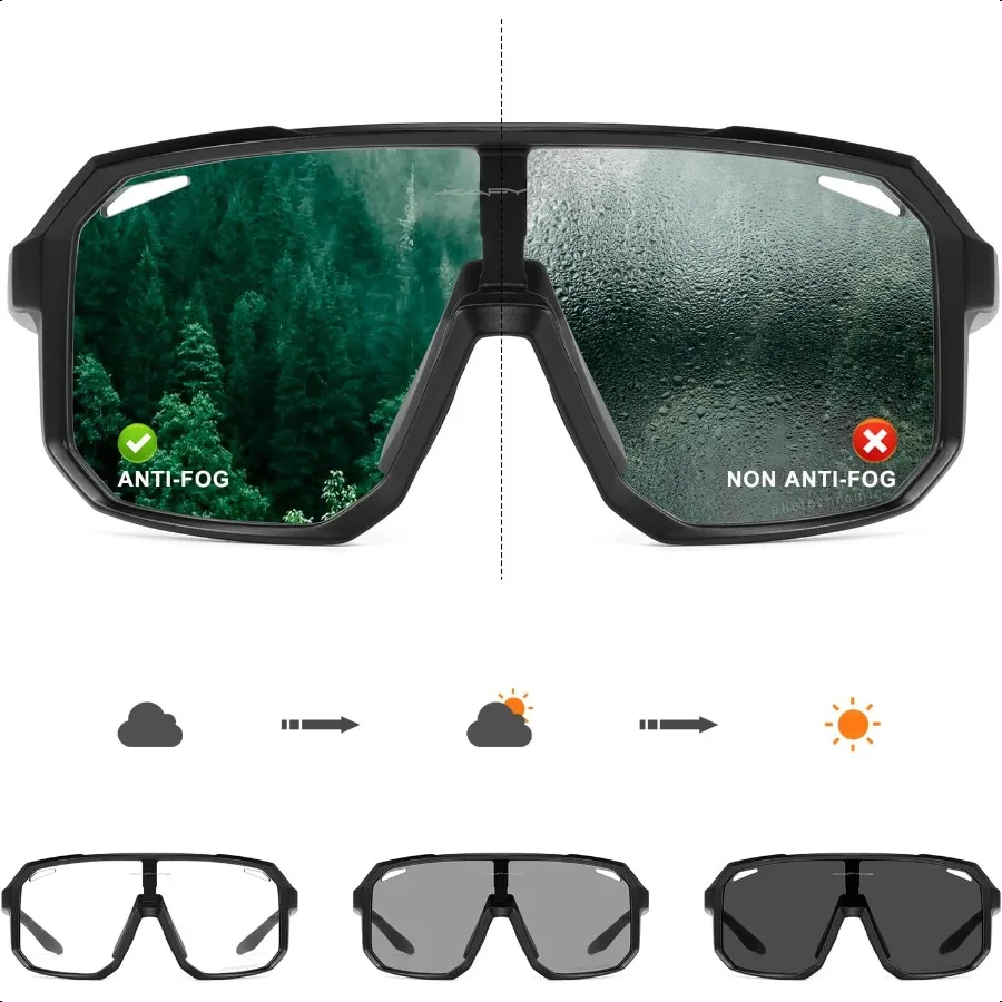 

KAPVOE Photochromic Cycling Glasses for Men Women Mountain Bike Sunglasses Antifog Sunglasses for Outdoor K62