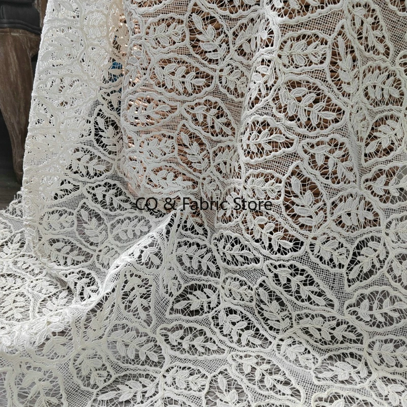 

Leaf Embroidered Lace Mesh Fabric Lace Dress Wedding Dress Decorative Sewing Fabric Designer Fabric By The Meter