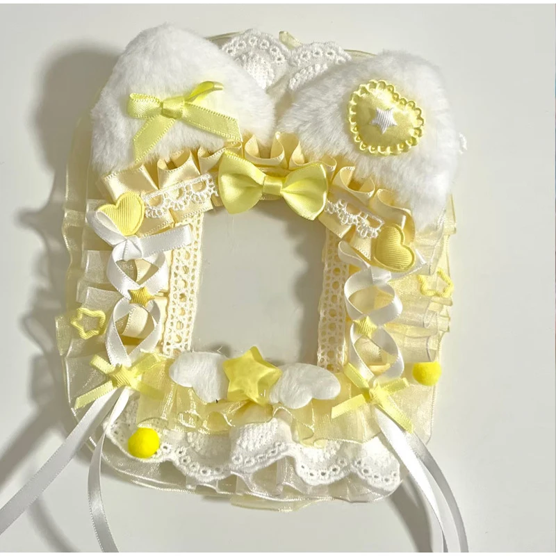 Lace Cat's Ears Handmade Card Finished Product Cute Exquisite Certificate Protective Cover Diy Decoration Anime Cartoon Pendant
