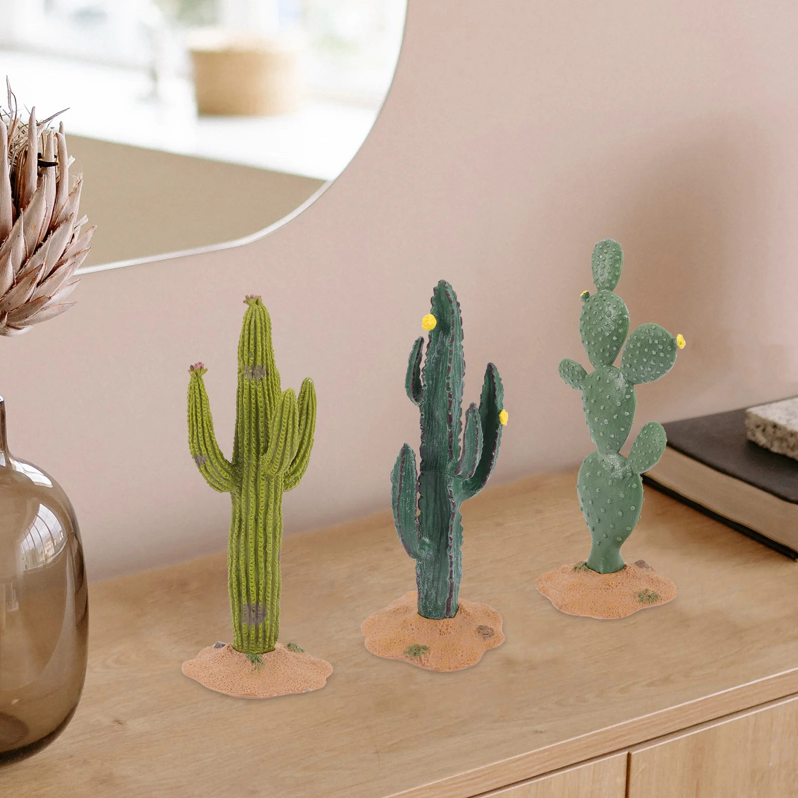 3 Pcs Simulated Cactus Decoration Tiny Plants Decorations Statuette Mini Figurines Miniature Garden Statues Pvc Child