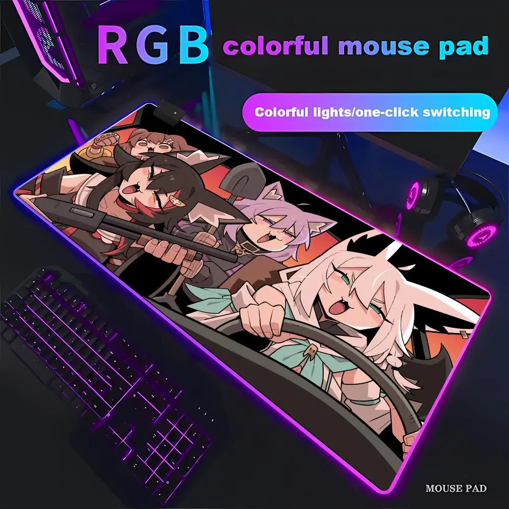 

Ookami Mio Hololive Girl Anime Mouse Pad Animation Games RGB Gaming HD Gamer Large LED Light PC Computer pad Non-slip Decor