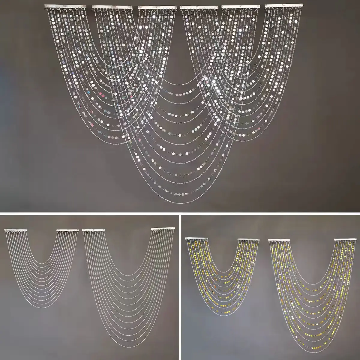 3pcs Crystal glitter Wedding Acrylic Bead Curtain for Drop Ceiling Hotel Banquet Hall Decor Arc Bead Curtain Accessories