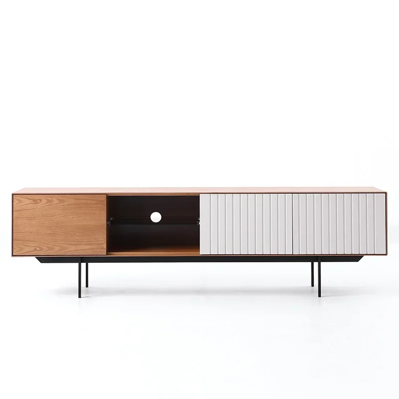 

TV Cabinet and Tea Table Combination Walnut Color Audiovisual Cabinet Floor Cabinet