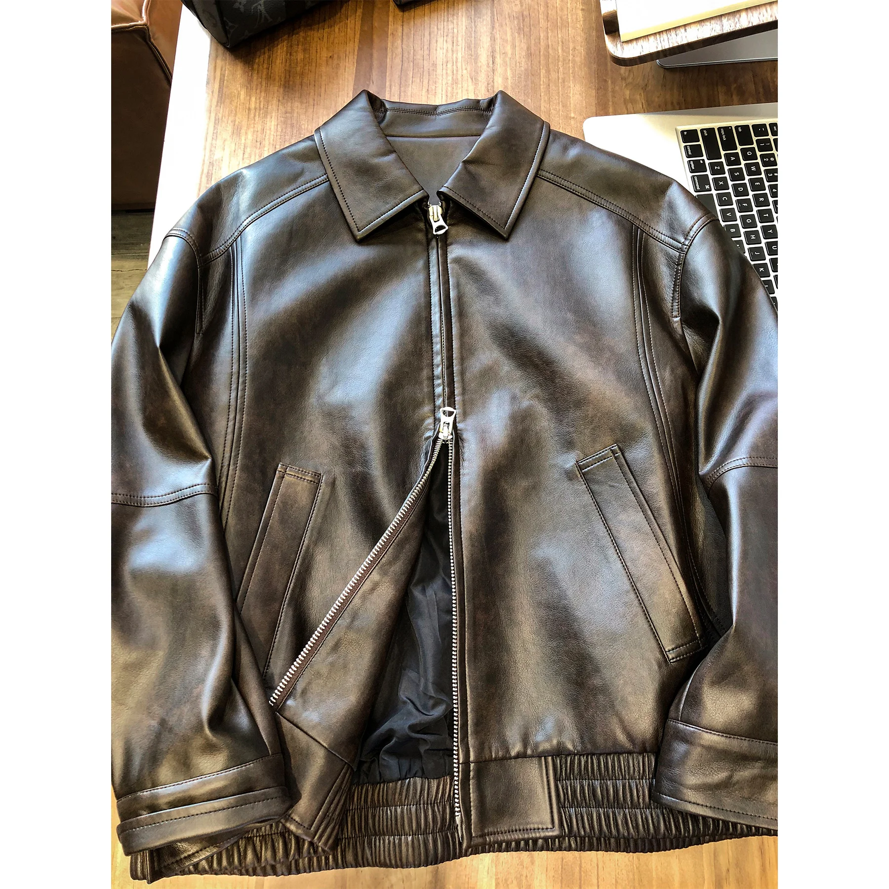 

American Vintage Soft Leather Vintage Waxed Distressed Motorcycle Jacket for Men - New Autumn Biker Leather Coat High Quality