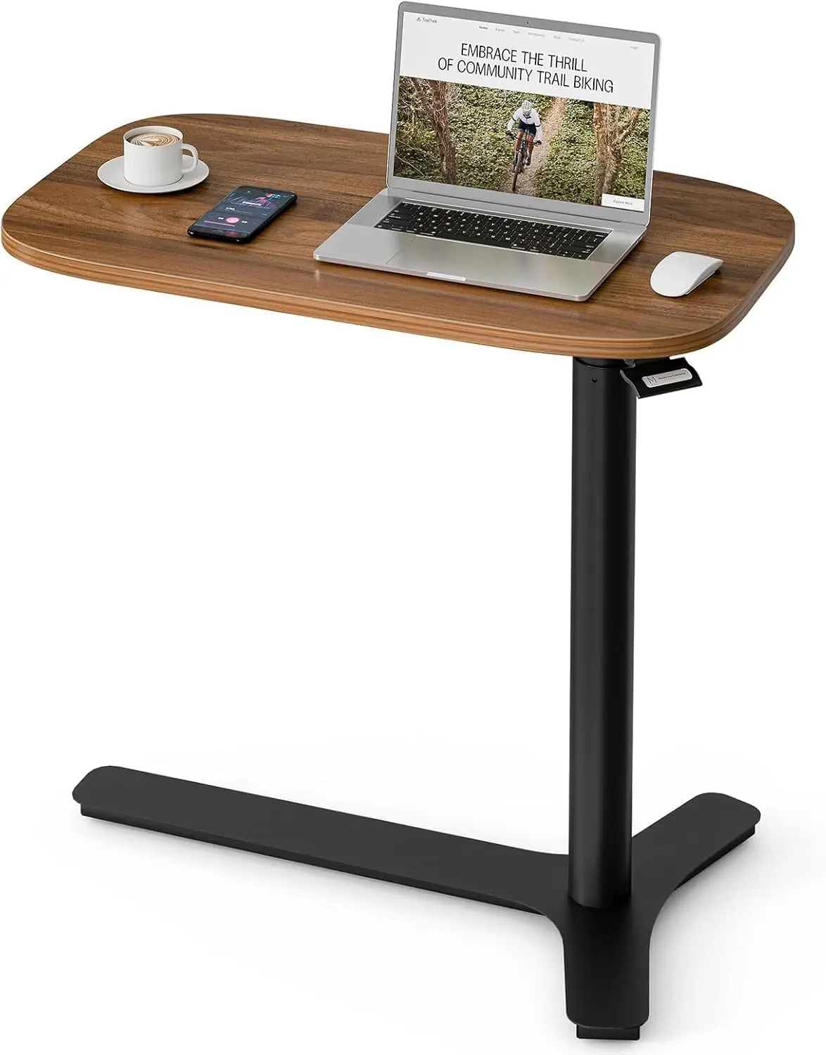 Overbed Bedside Table with Hidden Casters,30 Inches Adjustable Height Pneumatic Mobile Laptop Standing Desk, Rolling Computer Ta