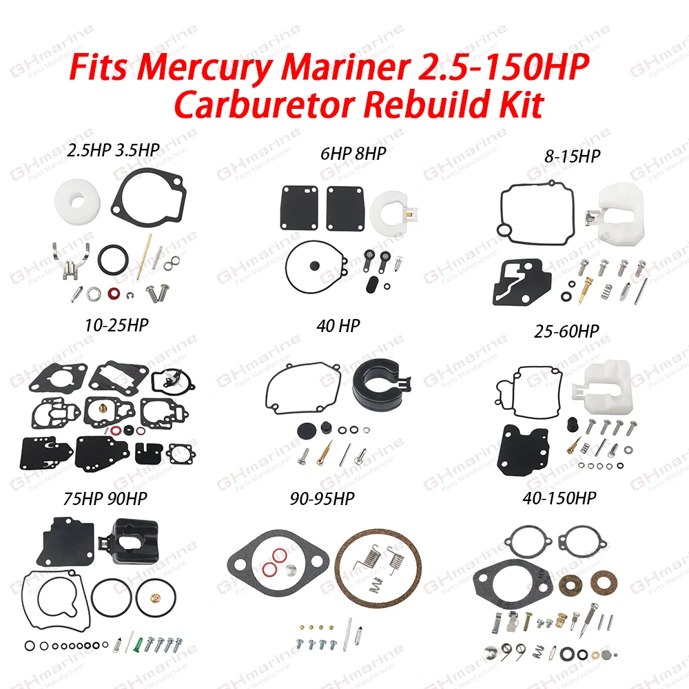 Carburetor Rebuild Kit W/ Float Compatible with Mercury Mariner Boat 2.5HP-150HP 41859M 802706A1 11502M 8M6010311 8542561 811222