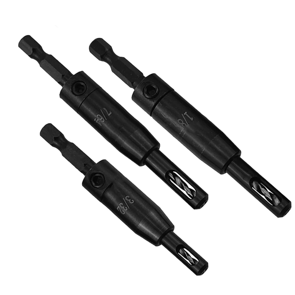 3Pcs 1/8 7/64 3/32 Self Centering Hinge Tapper Core Drill Bit Set For Cabinet Door Hinges Woodworking Tools Adjustable