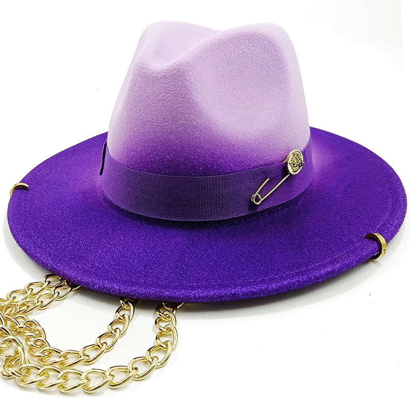 Chain punk fedora hat New fedora hat Silver chain accessories Jazz hip hop winter hat Punk style fedora hat Church hat