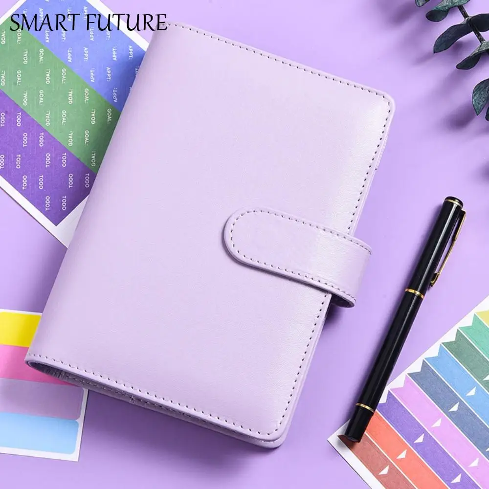 

A6 Cash Budget Ledger Macaron Color Magnetic button Loose-leaf Notebook Academic Weekly Agenda Daily Plan PU Leather Folder