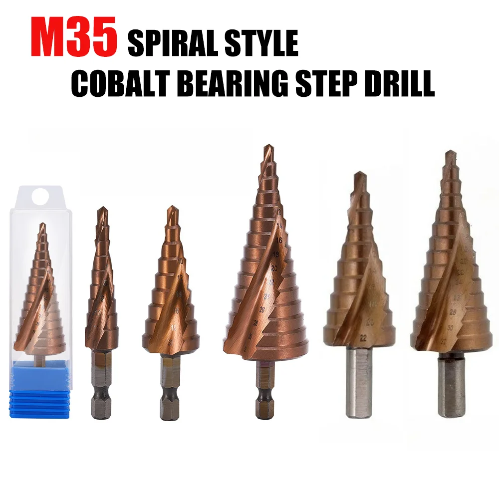 6-24/6-35mm M35 Cobalt Spiral Step Drill 4-12/4-20/4-22/4-32mm Hexagonal Spiral Step Drill 3-12/3-13mm Pagoda Drill Cutting Tool