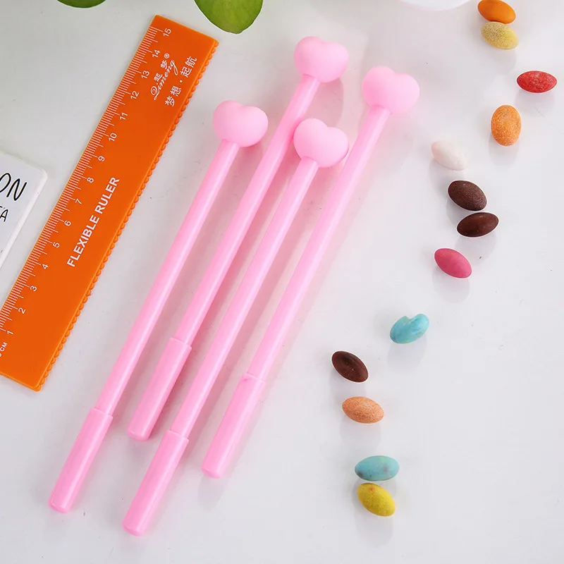 10Pcs/Lot Kawaii LOVE Heart Gel Pen 0.5mm Black Ink Student Writing Pens Stationery Cute Kids School Office Supplies Stationary