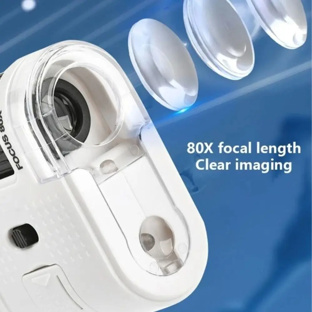 High-definition Children Mini Microscope 80X Adjustable Focus with LED Lights Handheld Mini Microscope High Precisions