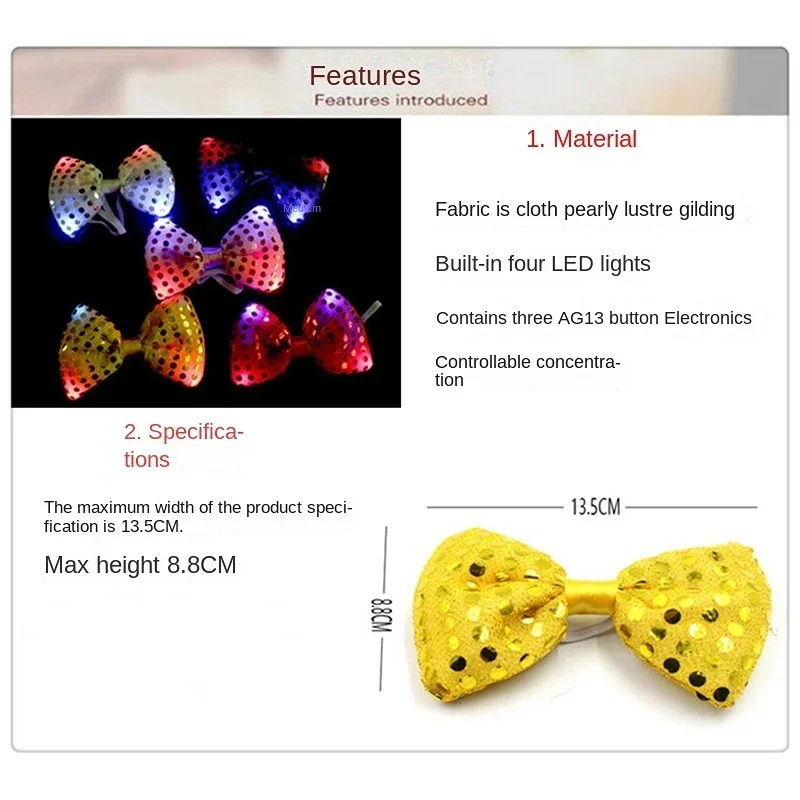 1pcs LED Bowties - Bright Light Up Neck Ties for Kids Adult  Sequin Flashing   Party  Rave   Holiday Wedding Festival