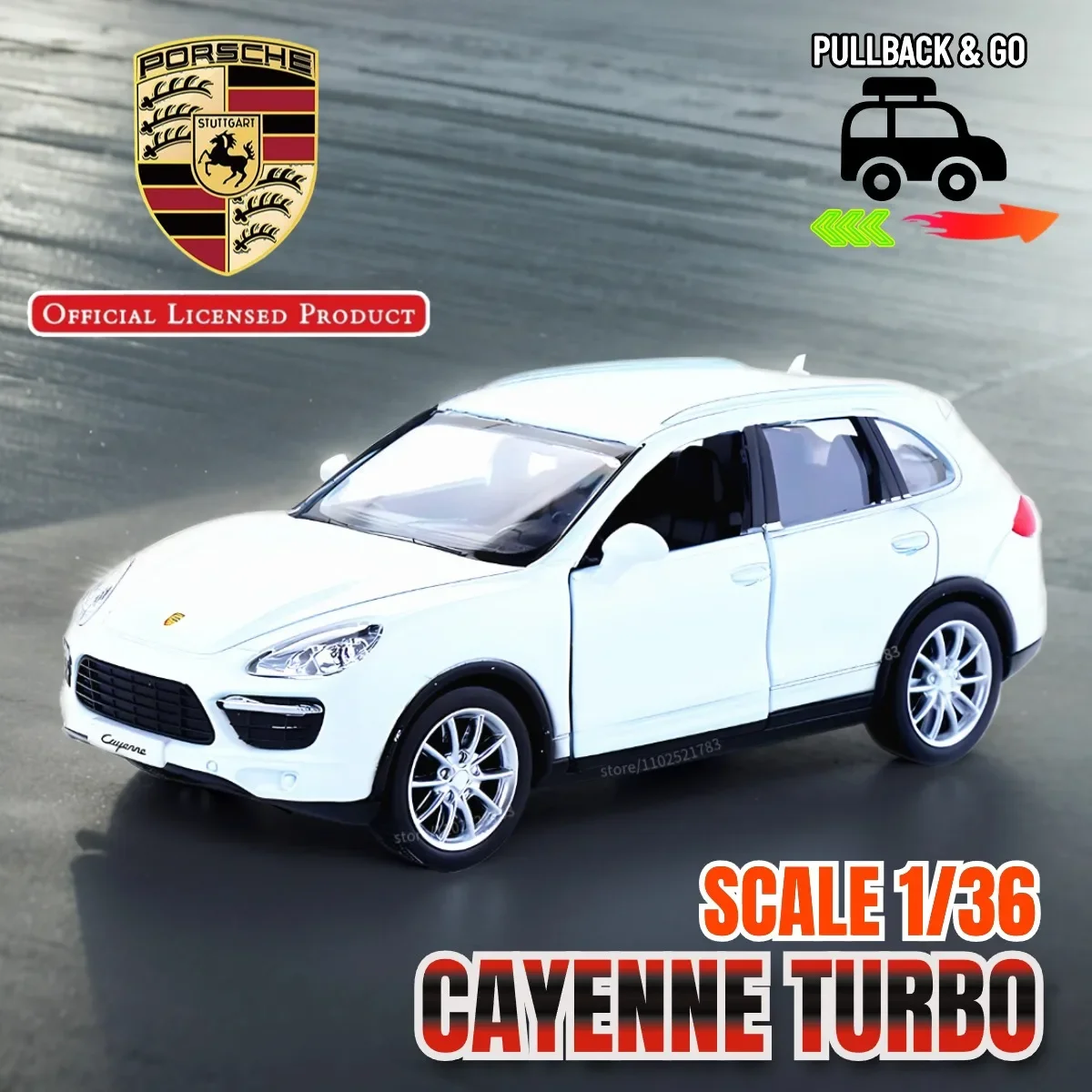 Porsche Cayenne Turbo Pullback, coche de juguete con licencia oficial, vehículo fundido a presión de aleación, réplica a escala, regalo de Navidad para niños, 1/36