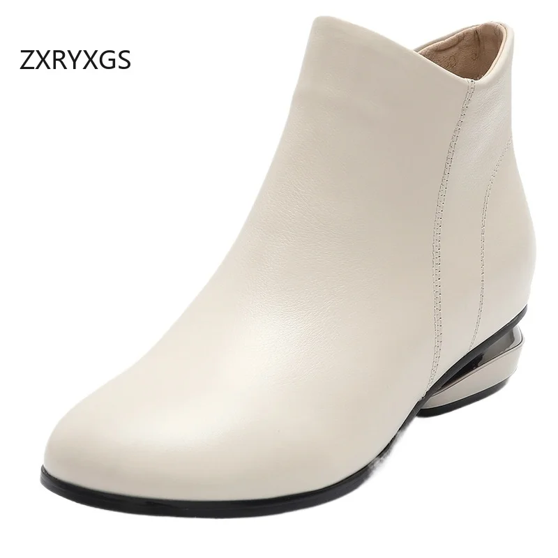 

ZXRYXGS High-end Top Cowhide Banquet Shoes Women Short Boots 2025 Plus Size Real Leather Boots Fashion Shoes Autumn Winter Boots