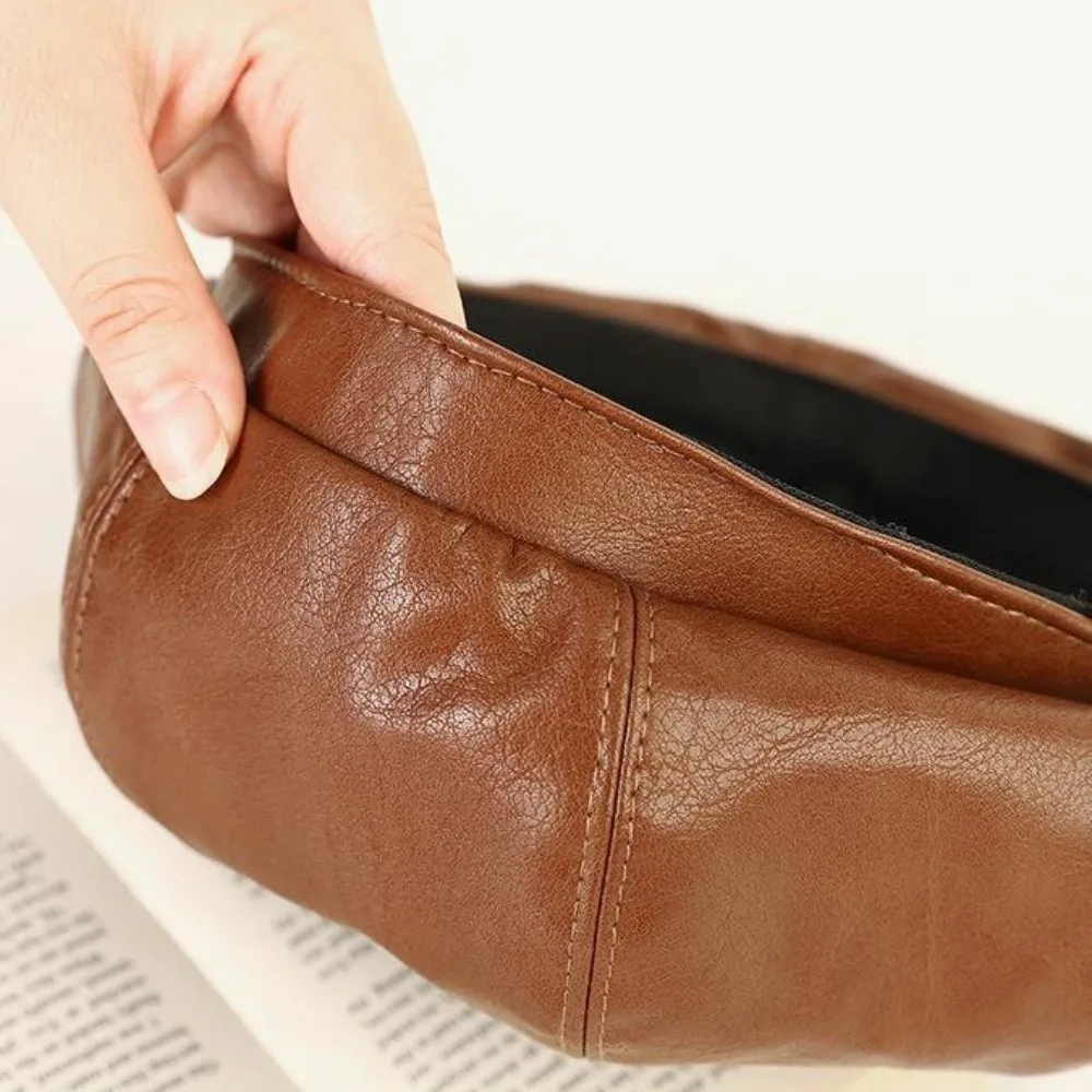 Trendy Retro Beret Hat Solid Color PU Leather French Cap Octagonal Painter Cap for Women